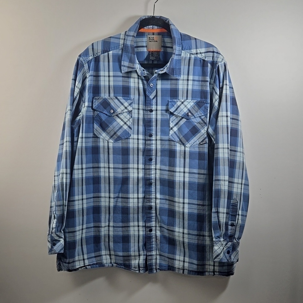 5.11 Tatical Blue Plaid Button Down Long Sleeve Shirt